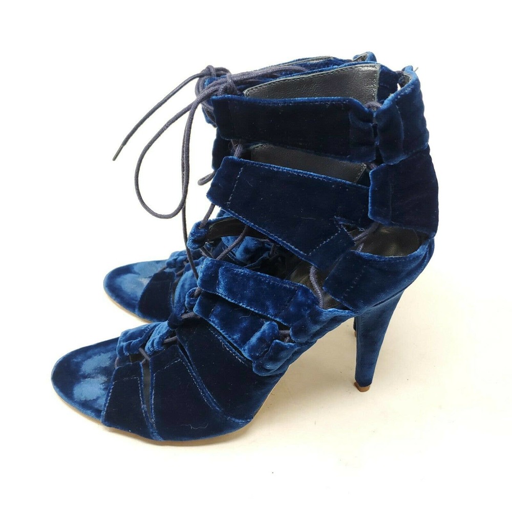Loeffler Randall Womens Heels Natane Blue Velvet Strappy Gladiator Sandal Sz 8 - Picture 5 of 9